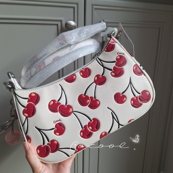 Coach Teri Shoulder Bag In Signature Canvas With Cherry Print Pink Cherry Charm - Picture 4 of 15